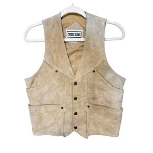 Vintage Chess King Vest Womens Small Tan Suede Leather Western Snap Cowboy 80s